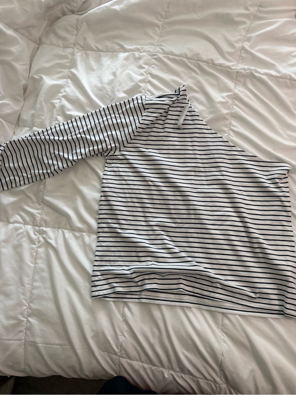 Abercrombie & Fitch White and Black Striped One-Shoulder Top
